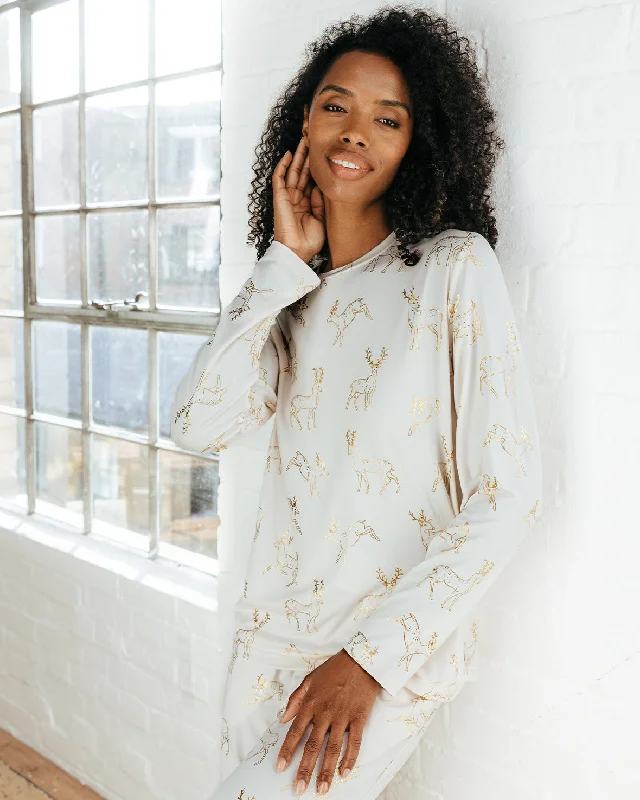 Gold Foil Deer Long Pyjama Set